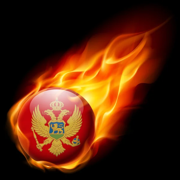 Flag of Montenegro as round glossy icon burning in flame — Stock Vector