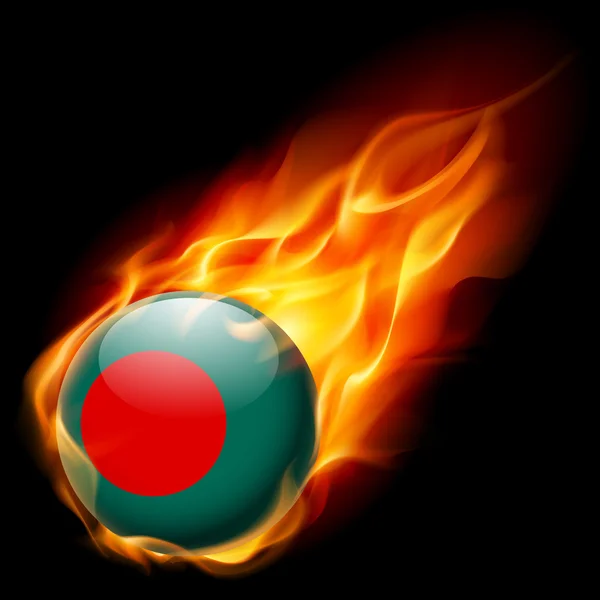 Drapeau du Bangladesh comme icône ronde brillante brûlant en flamme — Image vectorielle