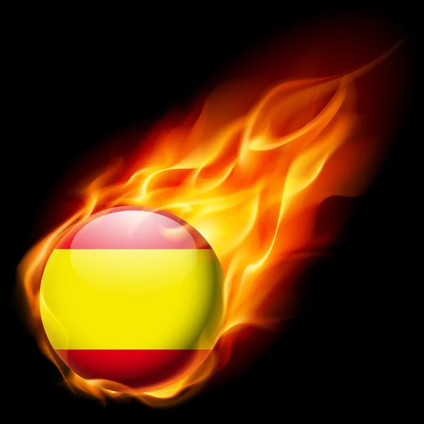 Bandeira da Espanha como ícone brilhante redondo queimando em chamas — Vetor de Stock