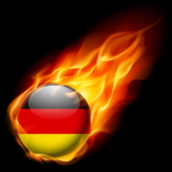 Flag of Germany as round glossy icon burning in flame — Stock Vector