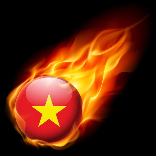Drapeau du Vietnam comme icône brillante ronde brûlant en flamme — Image vectorielle
