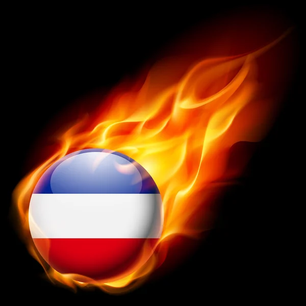 Bandera de Yugoslavia como icono brillante redondo ardiendo en llamas — Vector de stock