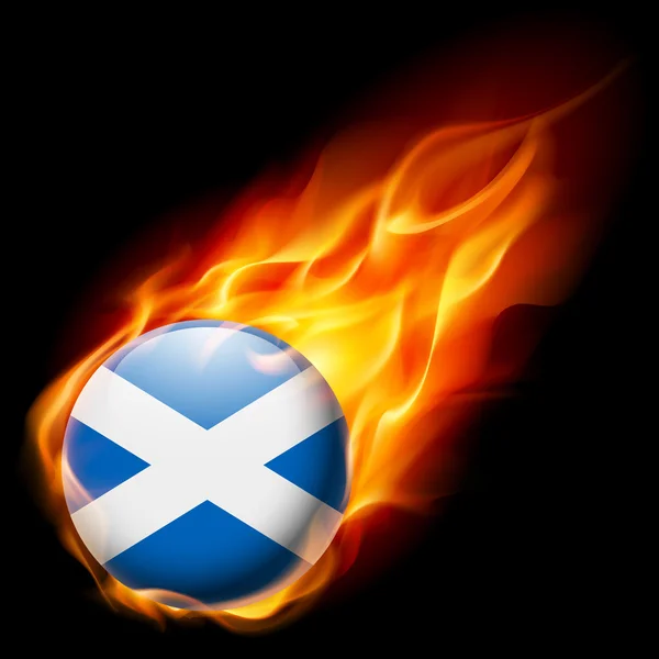 炎で燃えて丸い光沢のあるアイコンとしてスコットランドの国旗 — ストックベクタ