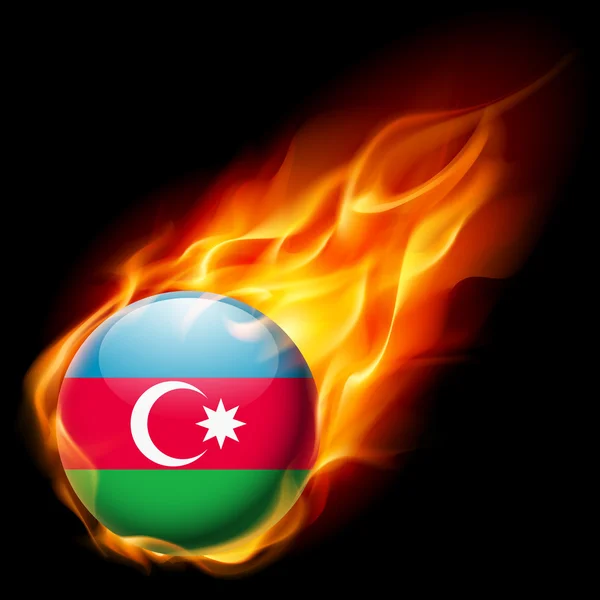 Flag of Azerbaijan as round glossy icon burning in flame — Stock Vector