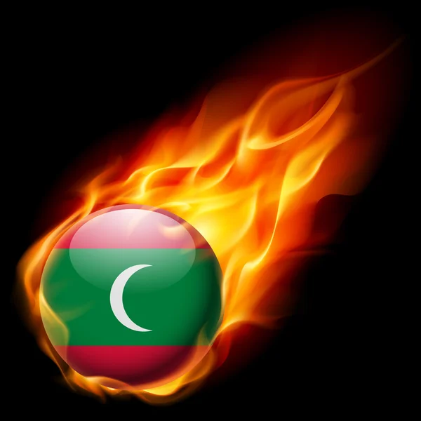 Flag of Maldives as round glossy icon burning in flame — Stock Vector