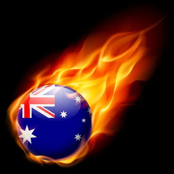 Bandiera dell'Australia come icona rotonda lucida che brucia in fiamme — Vettoriale Stock