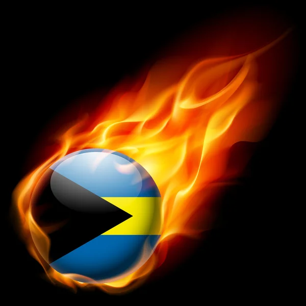 Bandiera delle Bahamas come icona lucida rotonda che brucia in fiamma — Vettoriale Stock