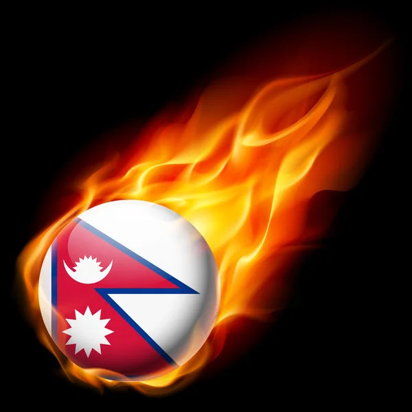 Flag of Nepal as round glossy icon burning in flame — Stock Vector