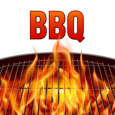 Closeup Barbekü Izgara beyaz arka plan üzerinde ateş