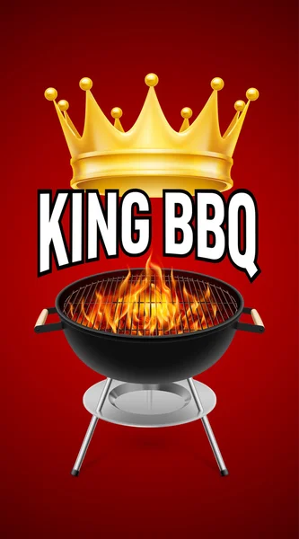Griglia banner King BBQ con fuoco isolato sul rosso — Vettoriale Stock