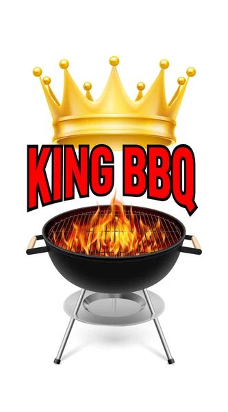 Griglia banner King BBQ con fuoco isolato su bianco — Vettoriale Stock