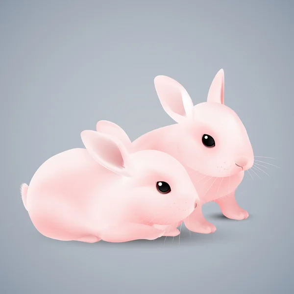 Dos lindos conejitos de dibujos animados de color rosa — Vector de stock