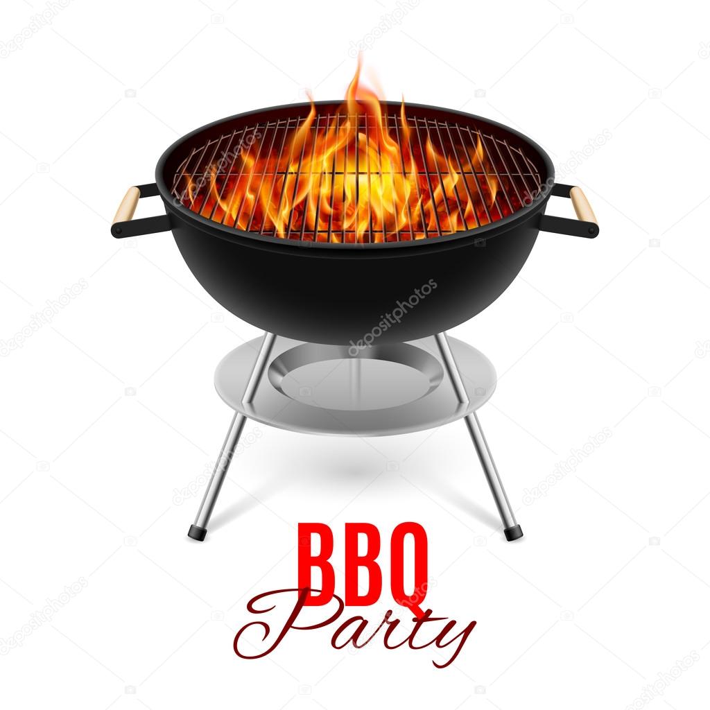 BBQ party banner grill with fire isolated on white