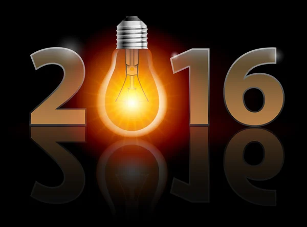 Новый 2016 год: металлические цифры с лампочкой вместо нуля имеют слабую защиту — стоковый вектор