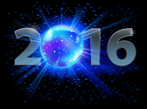 Capodanno 2016: numeri in metallo con disco ball invece di zero — Vettoriale Stock