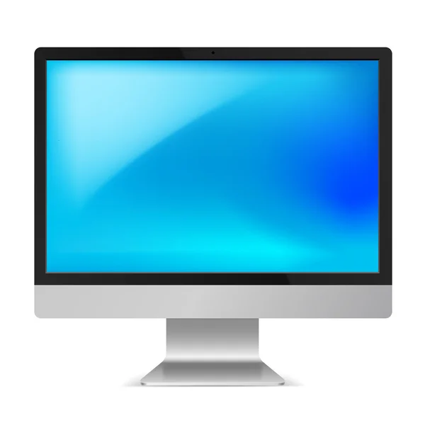 Monitor de computadora Full HD con pantalla azul vacía — Vector de stock