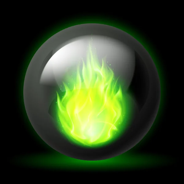 Esfera con llamas de fuego — Vector de stock