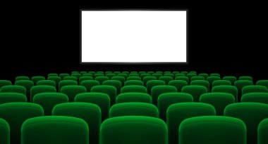 Sinema salonu ile beyaz perde ve yeşil satır sandalye