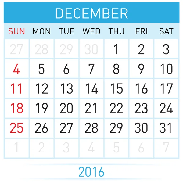 Двадцать шестнадцатое декабря. Месяц календаря. Иллюстрация на белом фоне — стоковый вектор