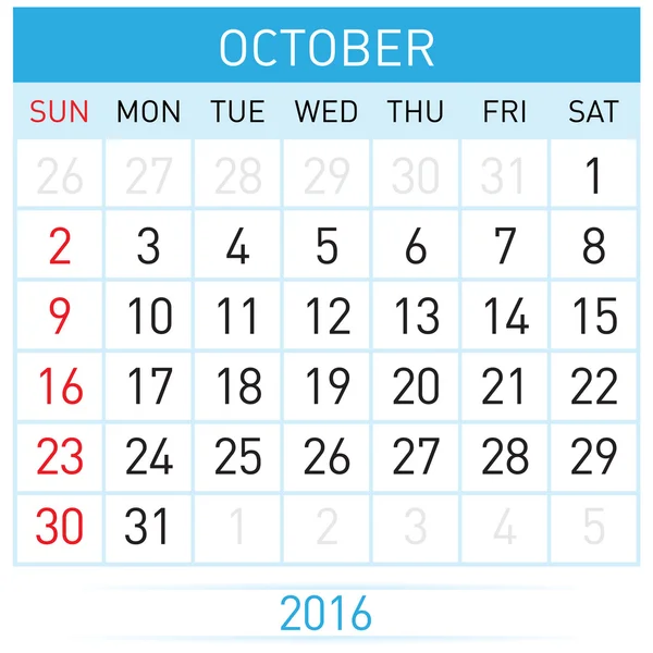 Oktober sechzehn. Kalendermonat. Abbildung auf weißem Hintergrund — Stockvektor