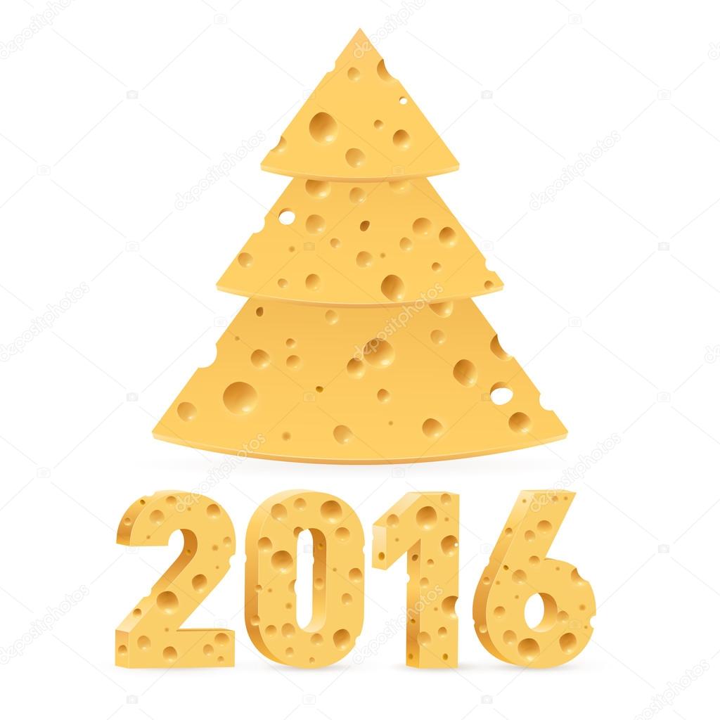 Cheese New Year tree and 2016 on white background