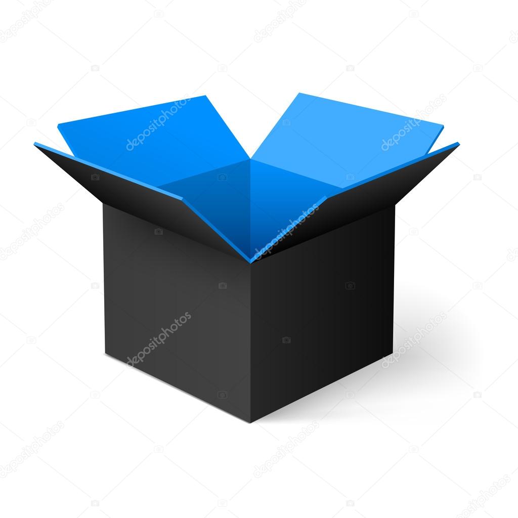Black opened square box with blue color inside