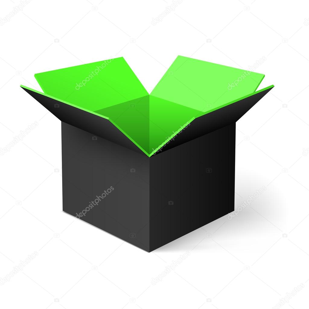 Black opened square box with green color inside