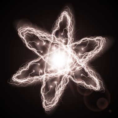 Siyah arkaplanda ışık şeklinde bir atom