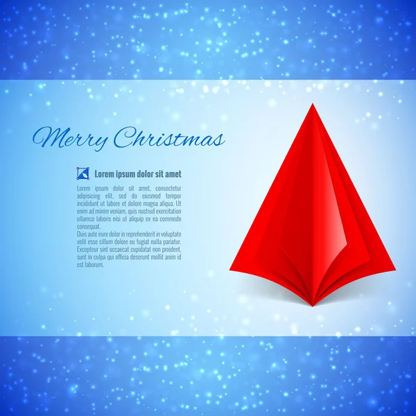 Julekort med rødt papir, juletre over musserende bakgrunn – stockvektor