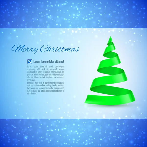 Tarjeta de felicitación de Navidad con cinta verde Árbol de Navidad sobre fondo brillante — Vector de stock