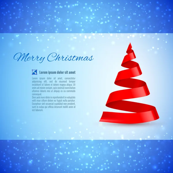 Carte de voeux de Noël avec ruban rouge sapin de Noël sur fond scintillant — Image vectorielle