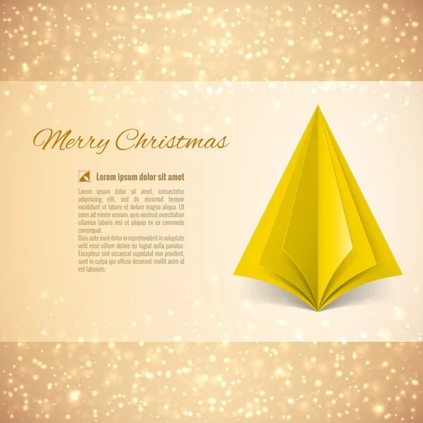 Christmas greeting card with yellow paper Christmas tree over shiny background — Stock Vector