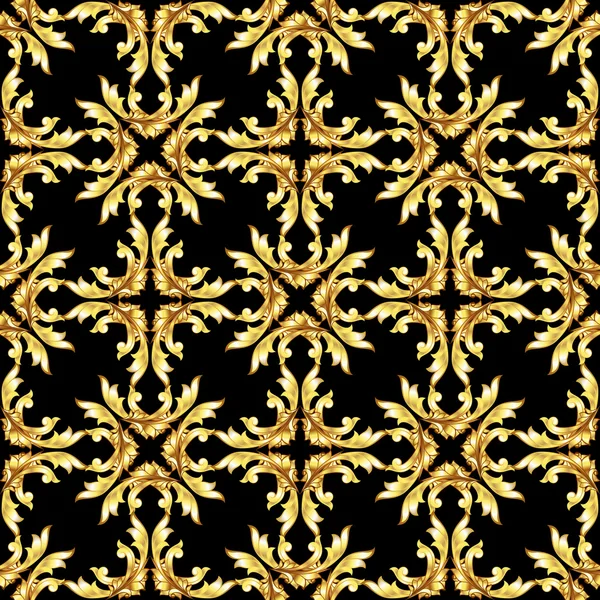 黒い背景にシームレスなゴールドの華やかなパターン — ストックベクタ