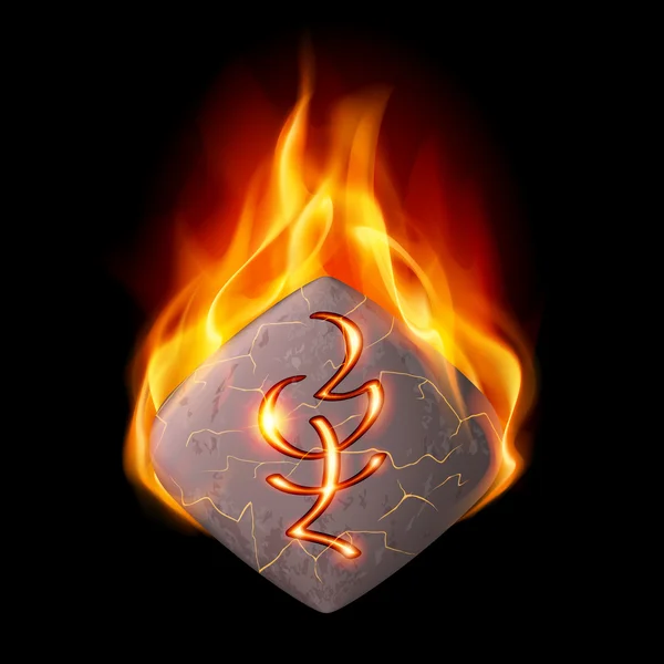 Piedra ardiente con runa mágica — Vector de stock