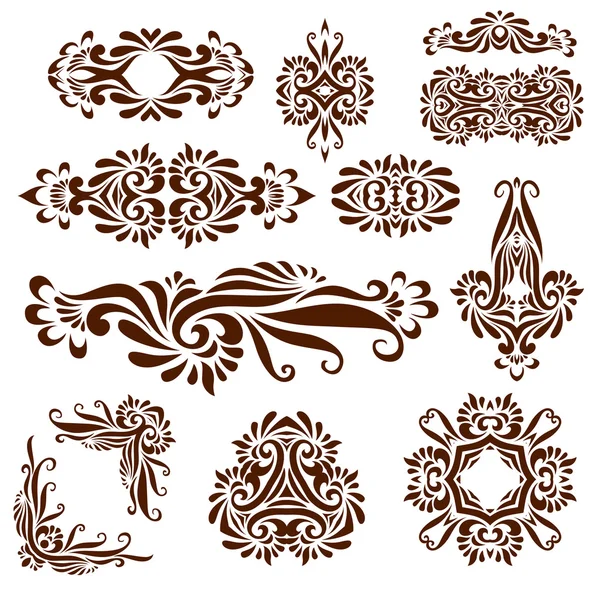 Eléments peints avec un ensemble de henné — Image vectorielle