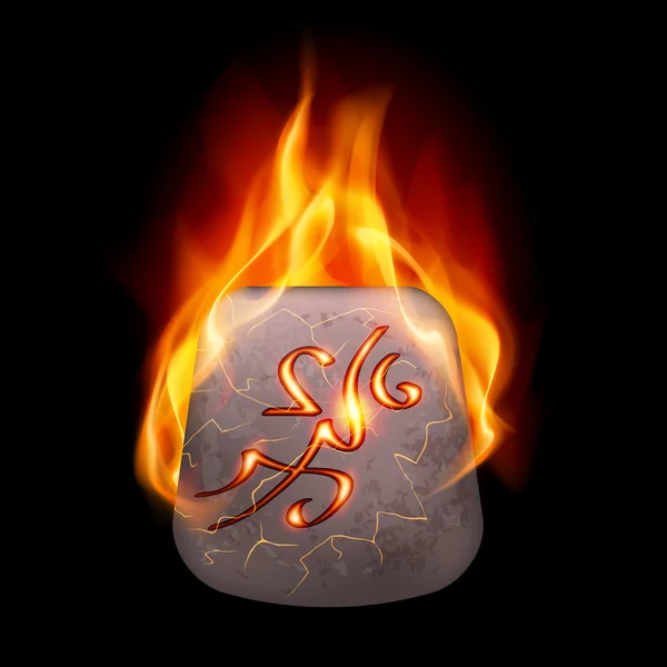 Pierre brûlante avec rune magique — Image vectorielle