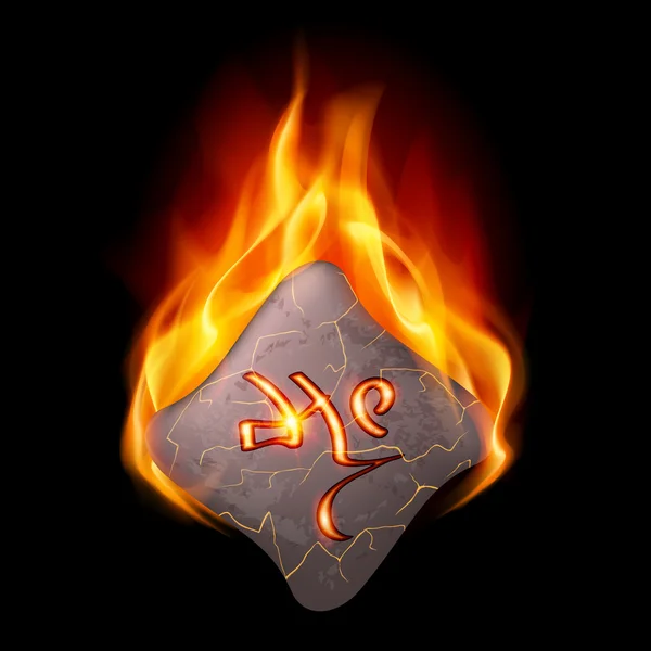 Burning stone with magic rune — Stock Vector