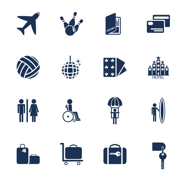 Set of icons for transportation, traveling and leisure in flat style — Stock Vector