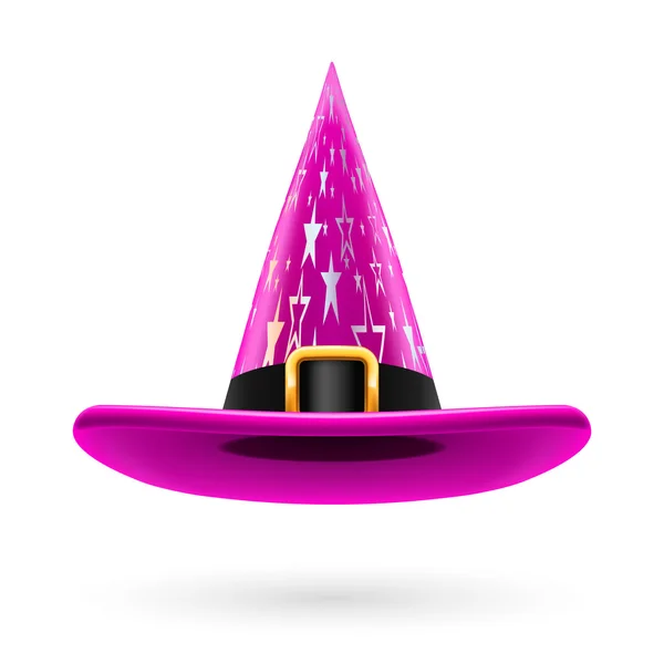 Magenta chapéu de bruxa com fivela dourada, hatband e prata estrelas ornamento —  Vetores de Stock