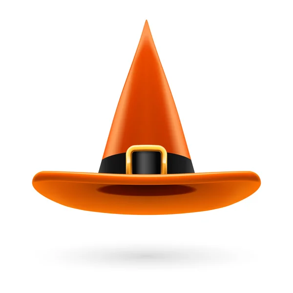 Sombrero de bruja naranja con hebilla dorada y sombrerillo — Vector de stock