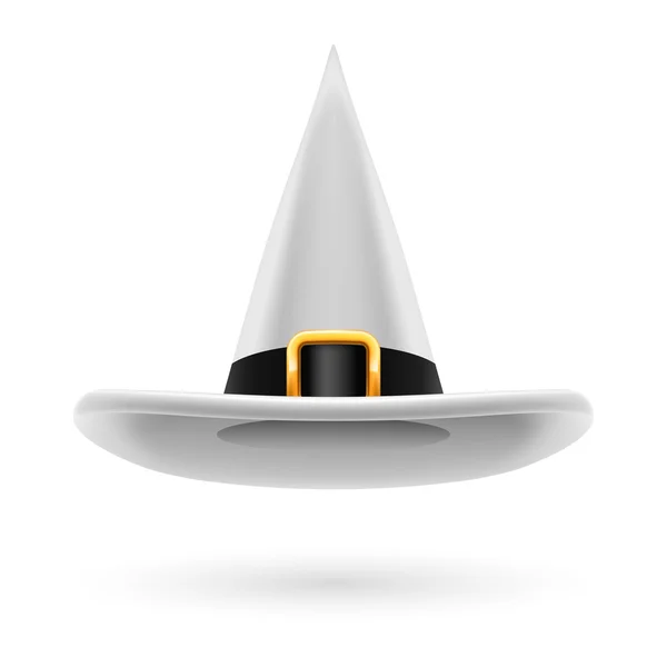 Chapéu de bruxa branca com fivela dourada e hatband — Vetor de Stock