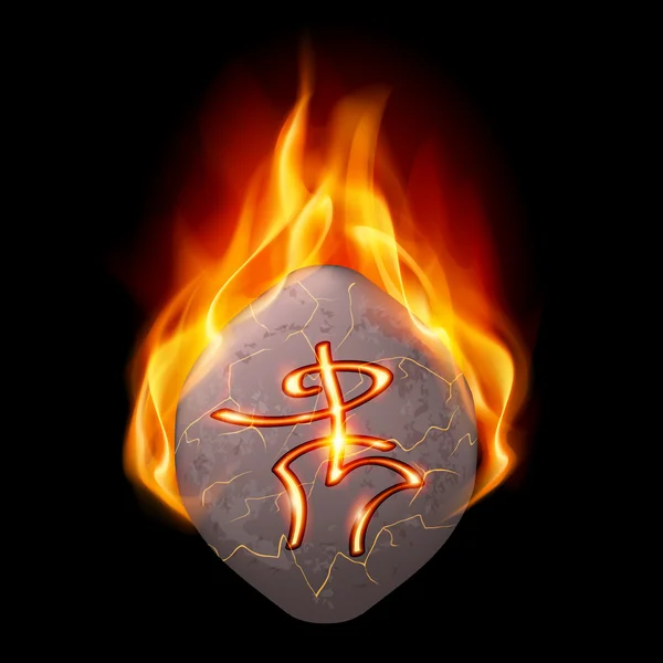 Burning stone with magic rune — Stock Vector