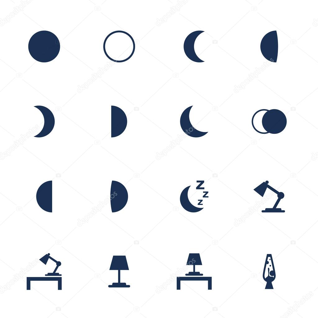 Set of flat icons with moon phases and illumination items