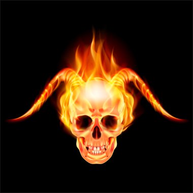 İblis yanan boynuzları ile yangın korkunç kafatası