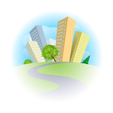 Yeşil bir tepede soyut şehir