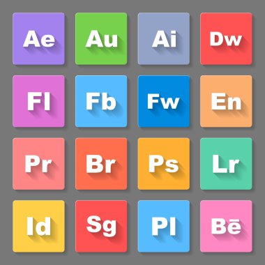 Programları ve efektif gri arka plan üzerinde düz kare işaretleri kümesi