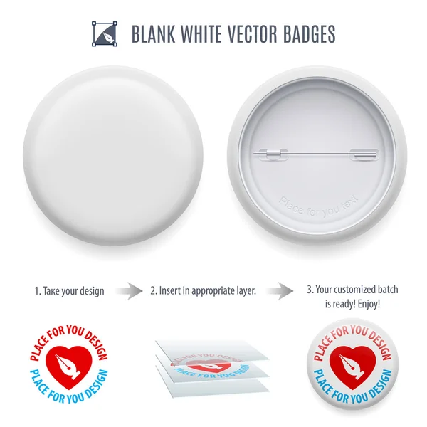 Modelo de crachá branco em branco com espaço de cópia para o seu design — Vetor de Stock