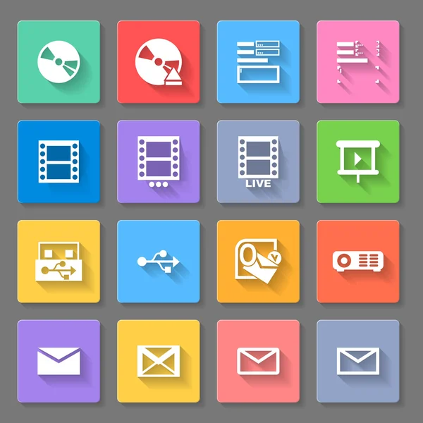 Set van platte vierkante pictogrammen op grijze achtergrond — Stockvector