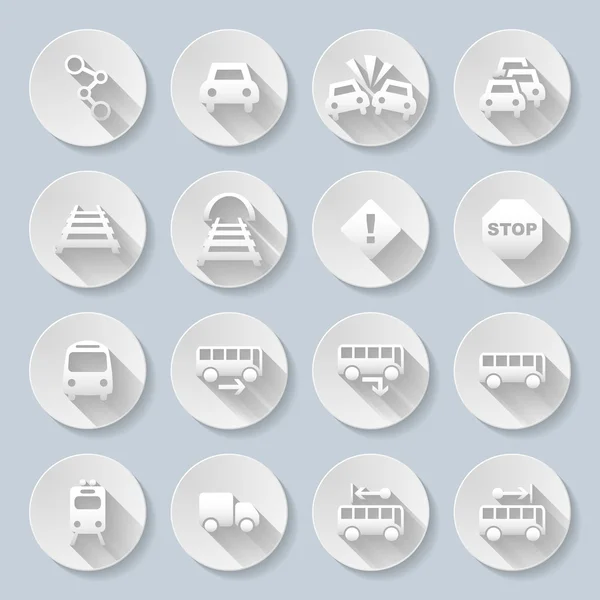 Set di icone rotonde piatte con trasporti su sfondo grigio — Vettoriale Stock