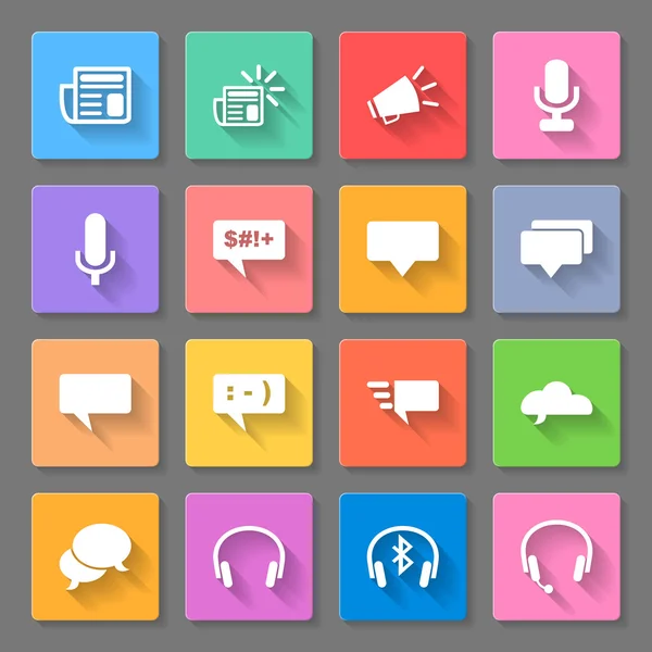 Set di icone quadrate piatte con immagini su sfondo grigio — Vettoriale Stock